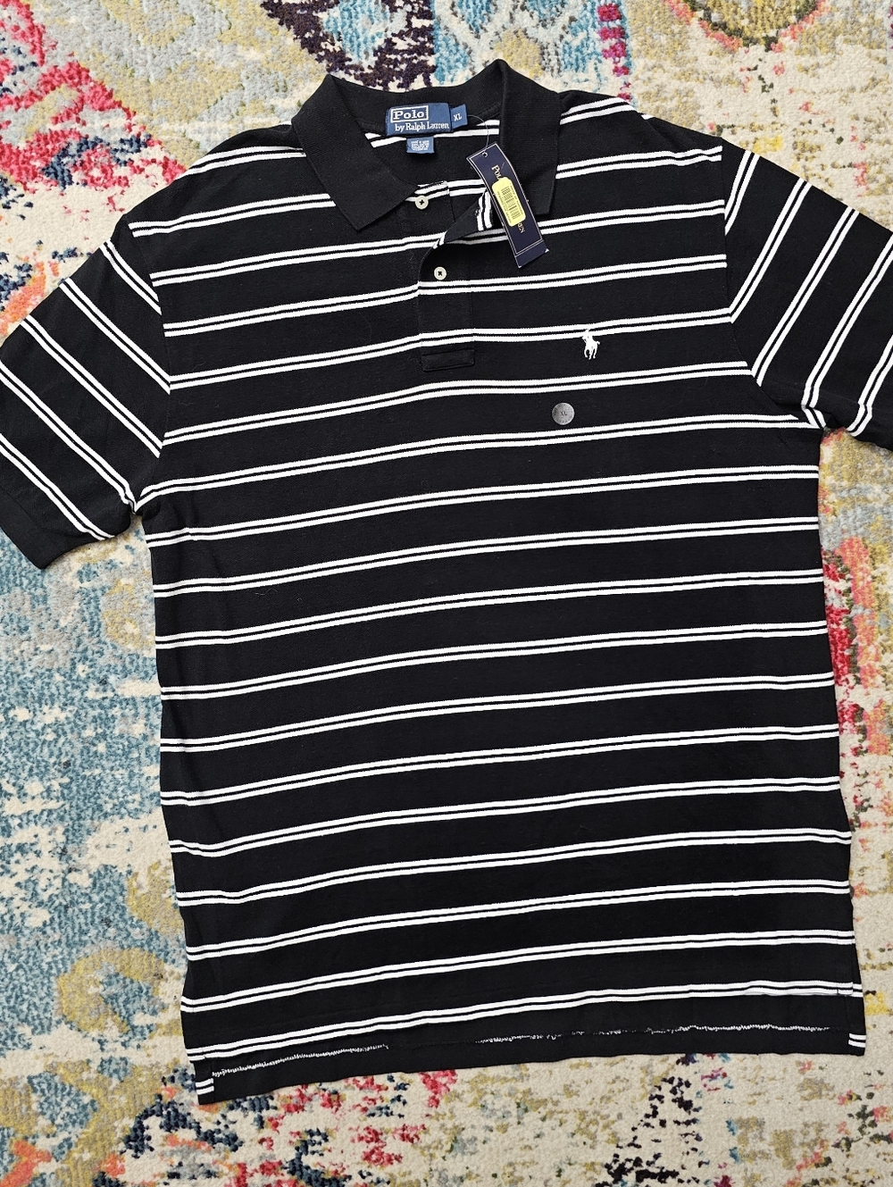 Polo Golf Ralph Lauren White Pony Polo Shirt Men's Size XL Black White Striped